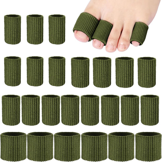 Blulu 24 Pieces Toe Tubes 0.98 Inches Cushion Tube Corn Pads for Toes Sleeves Soft Gel Protectors for Cushions Corns Blisters Calluses 3 Size(Military Green,Assorted Sizes)