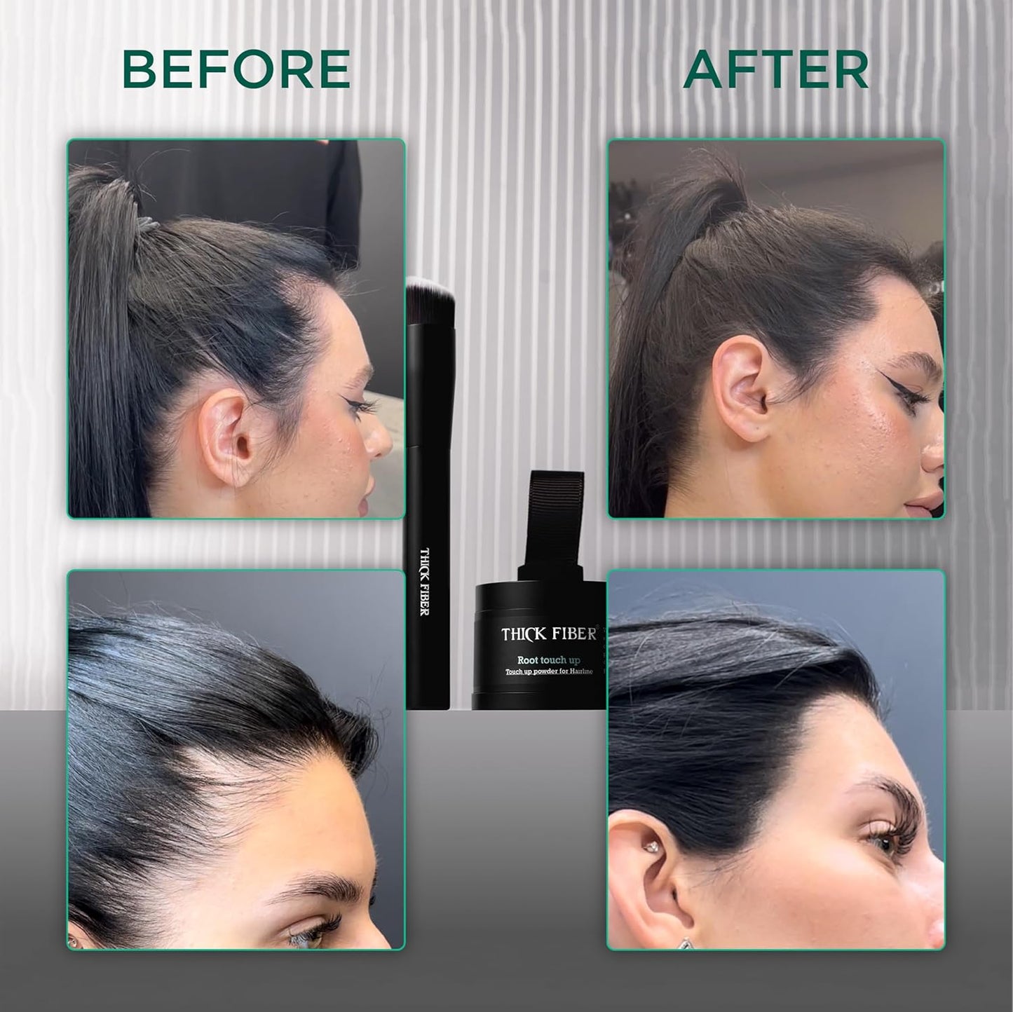 THICK FIBER Root Touch Up & Hairline Powder with Brush (LARGE 10g) – Covers Grey Roots, Thinning Hair & Bald Spots – Sweat & Water Resistant Hair Concealer for Women & Men (Grey)