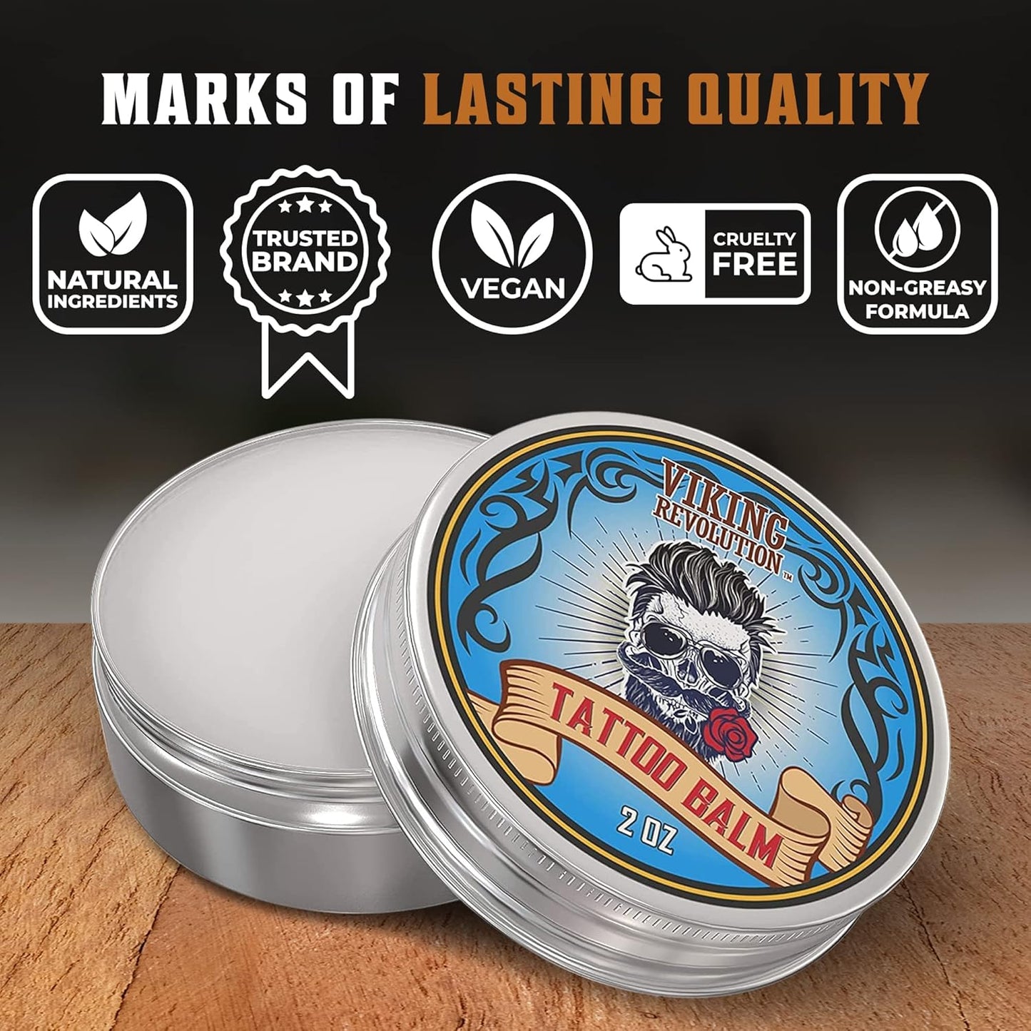 Viking Revolution Tattoo Care Balm for Before, During & Post Tattoo – Safe, Natural Tattoo Aftercare Cream – Moisturizing Lotion to Promote Skin Moisture (2oz, 2 Pack)