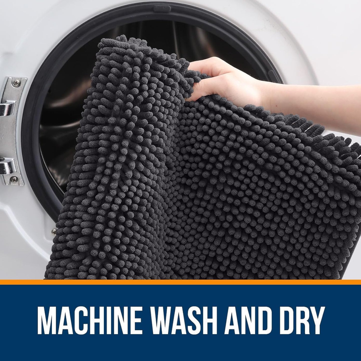 OLANLY Bathroom Rugs 59x35, Extra Soft Absorbent Chenille Bath Rugs, Rubber Backing Quick Dry, Machine Washable Bath Mats for Bathroom Floor, Tub and Shower, Home Decor Accessories, Dark Grey