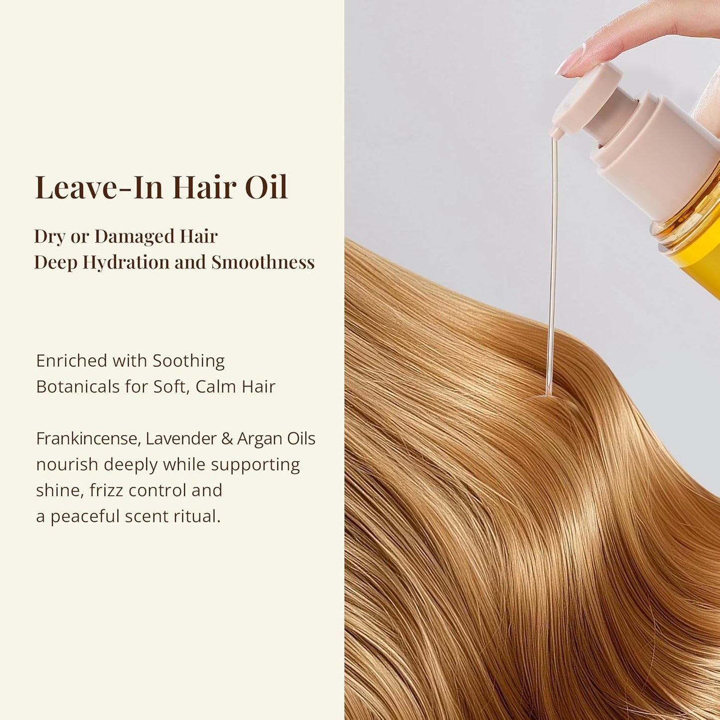 Leave-In Hair Oil with Frankincense & Lavender Essential Oils – Lightweight No-Rinse Formula for Intensive Hydration, Frizz Control & Heat Protection on Dry, Damaged Hair, 3.4 fl oz (100ml)