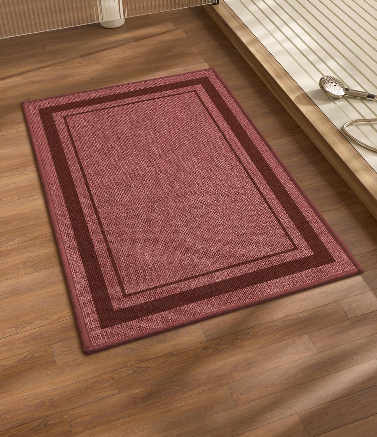 chakme Bathroom Rugs Mat 36x24, Ultra Thin Non Slip Bath Mat Large Quick Dry Absorbent Bath Mat for Bathroom Floor, (Dark Pink, 36"x24")