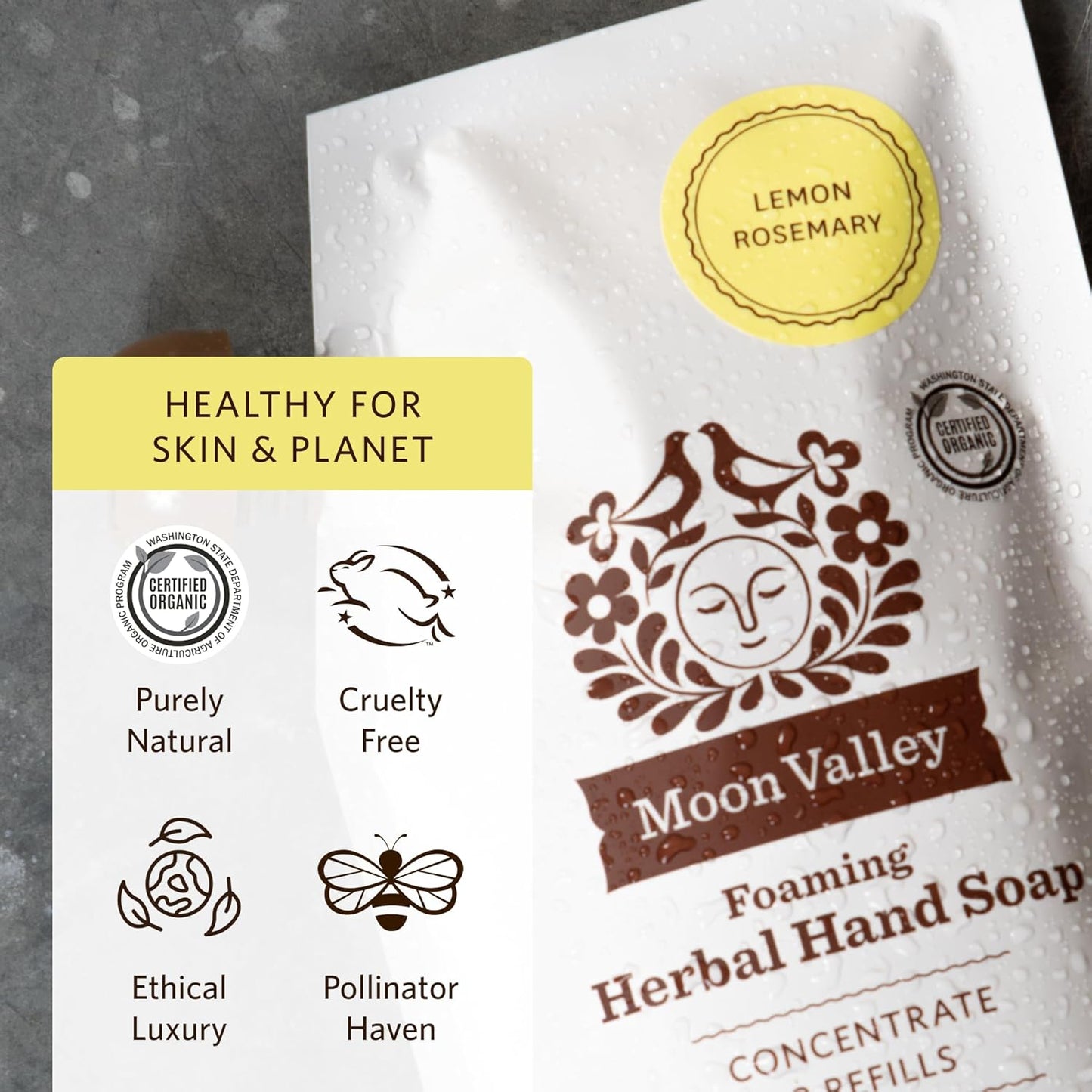 Moon Valley Foaming Hand Soap Refill Pouch, Two-Pack Lemon Rosemary Soap, Vegan and Non-GMO, Environmentally Friendly Option