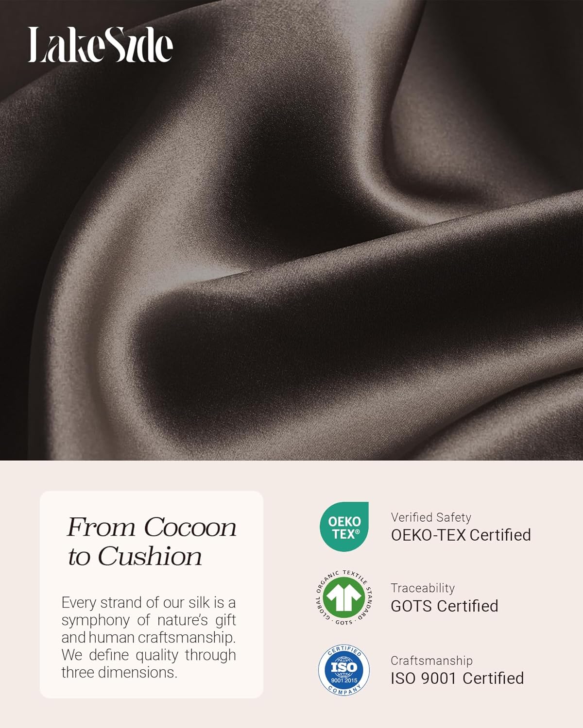 Oriental Lakeside® 100% Pure 22 Momme Mulberry Silk Pillowcase with Hidden Zipper - Nighttime Skincare & Hair Care Hydrating Pillow Cover