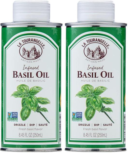 La Tourangelle, Basil Oil, Expeller-Pressed High-Oleic Oil, Great for Salads, Finishing Oil, Spread, Sauce, Dips, 8.45 fl oz (Pack of 2)