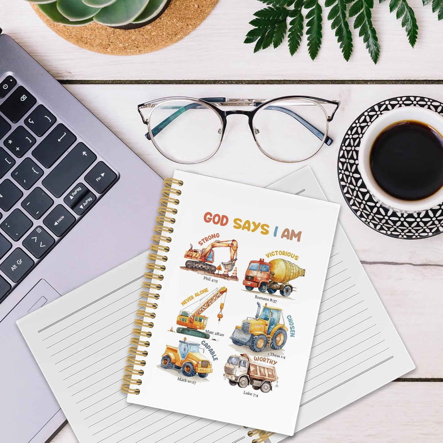 XPH Christian Construction Spiral Notebook, God Says I Am Bible Journaling Notebooks for Note Taking, Religious Hardcover Journal for Writing 160 Pages 5.5 x 8.3 Inch, Christian Gifts for Women Men