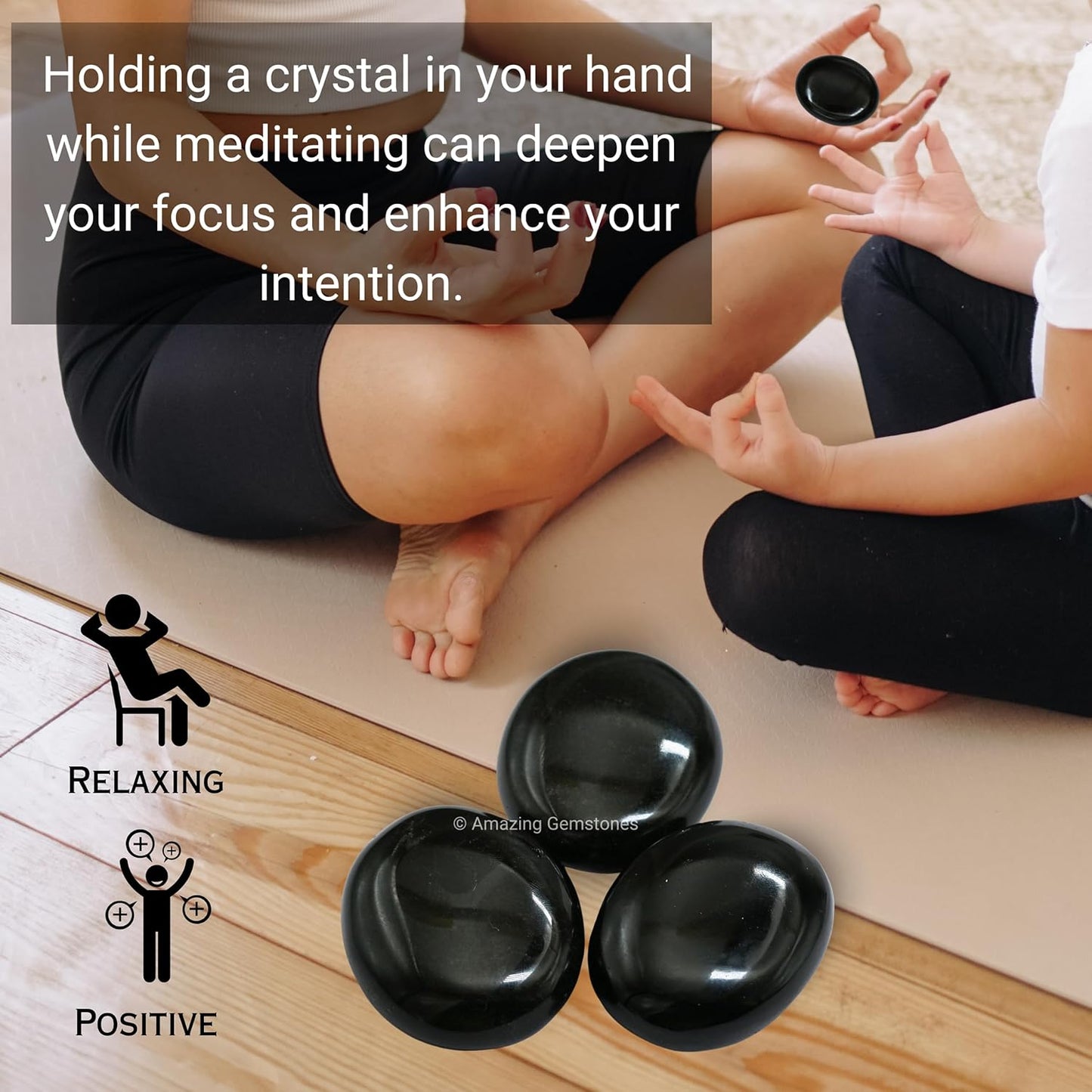 Amazing Gemstone Black Obsidian Crystals and Healing Stones - Large Palm Stone Crystals Piedra - Crystal for Good Luck, Balanced Positive Energy, Meditation - Unique Stocking Stuffers & Birthday Gift