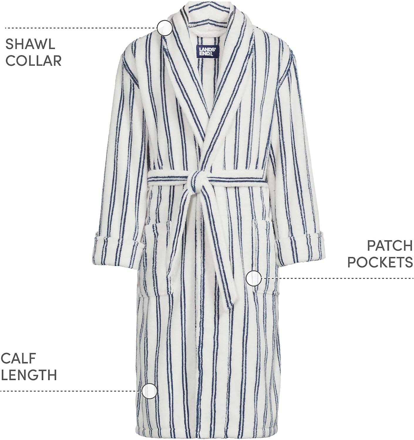 Lands' End Men's Calf Length Turkish Cotton Terry Bathrobe