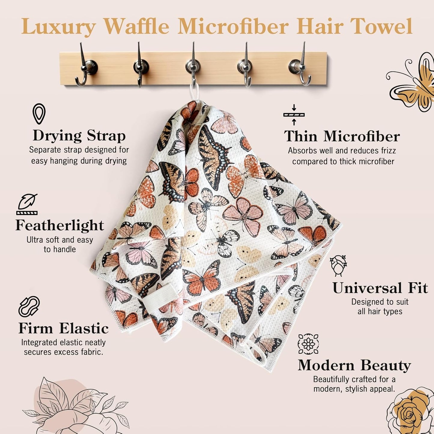 Microfiber Hair Towel Wrap for Women - Anti-Frizz Quick Dry Hair Wrap for Long Hair - Hair Towels for Women, Hair Drying Towel Wrap-Teal Butterfly Floral