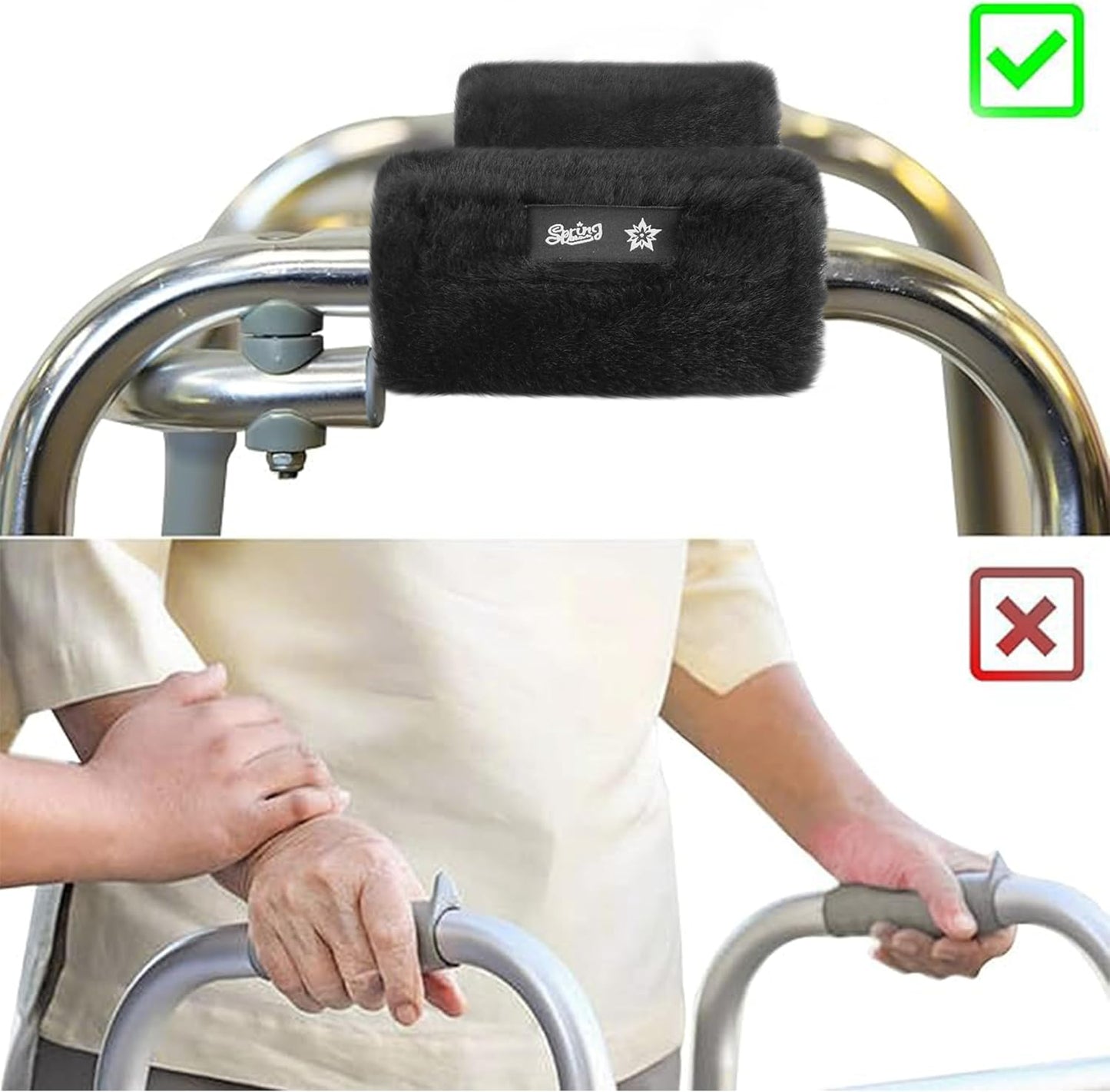 SPRING SEAON Walker Hand Pads Fluffy Walker Handle Cushions Non-Slip Universal Walker Grips Padded Hand Covers Soft Pads for Walkers for Seniors Walker Pads for Handles Folding Rolling Wheelchair, Rollator Handle, Elderly Grippers 2 Pack
