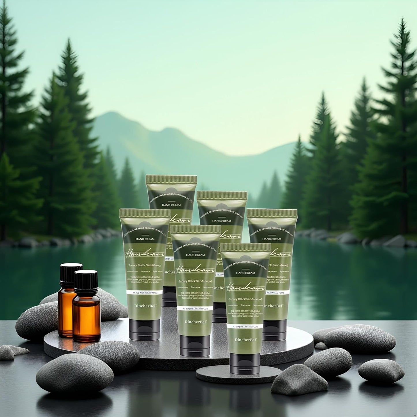 6 Pack Travel Size Hand Cream Set - 1 oz Moisturizing Lotion for Dry Cracked Hands, Snowy Black Sandalwood Scented Hand Lotion Gift for Women, Nurses, Teachers, Bridesmaids Gifts