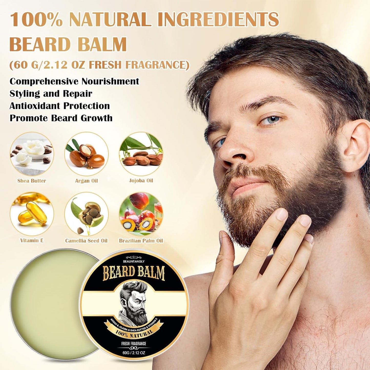 Beard Growth Kit, Grooming Set w/Growth Oil, Conditioner, Balm, Shampoo Wash, 0.25MM Roller, Brush, Comb, Scissor, Bag, Christmas Birthday Valentines Day Gifts for Him Men