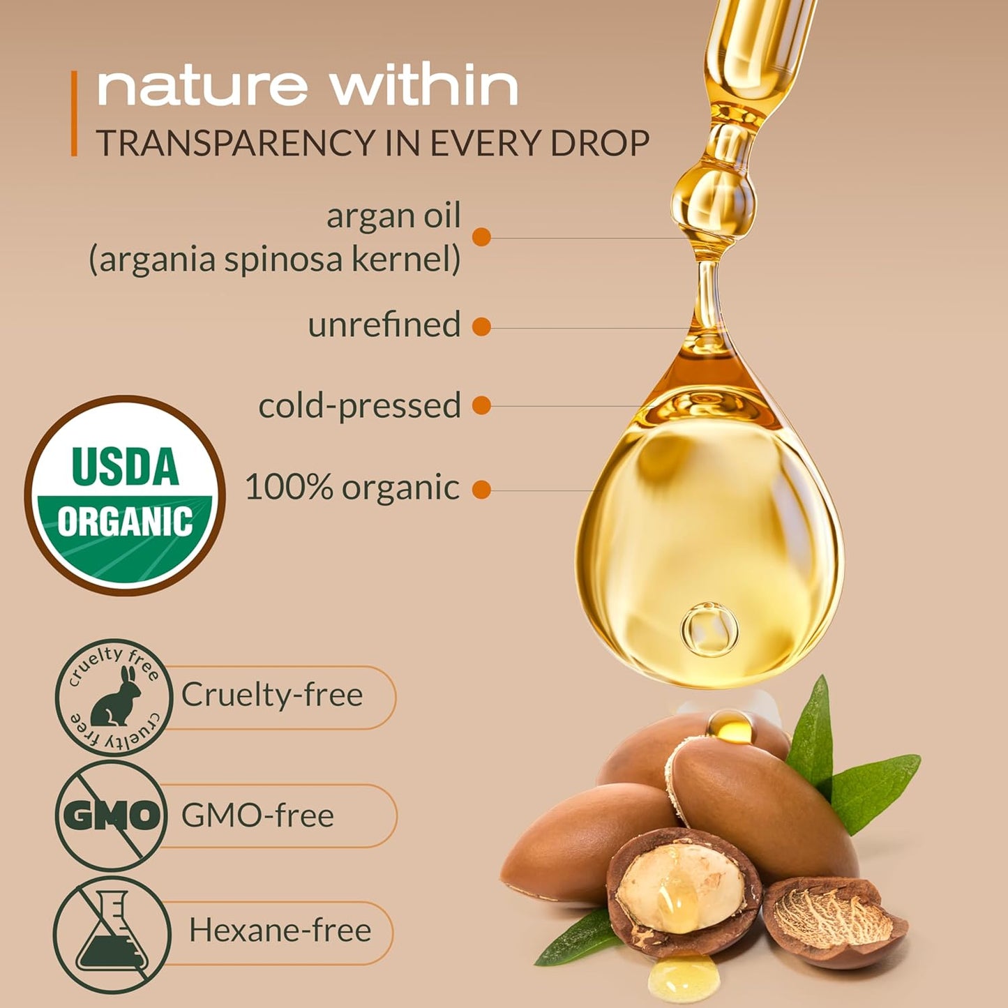 Ella & Eden Organic Argan Oil for Hair, Face & Skin | 100% Pure USDA Certified Cold-Pressed Unrefined | Glass Bottle – 4 Oz
