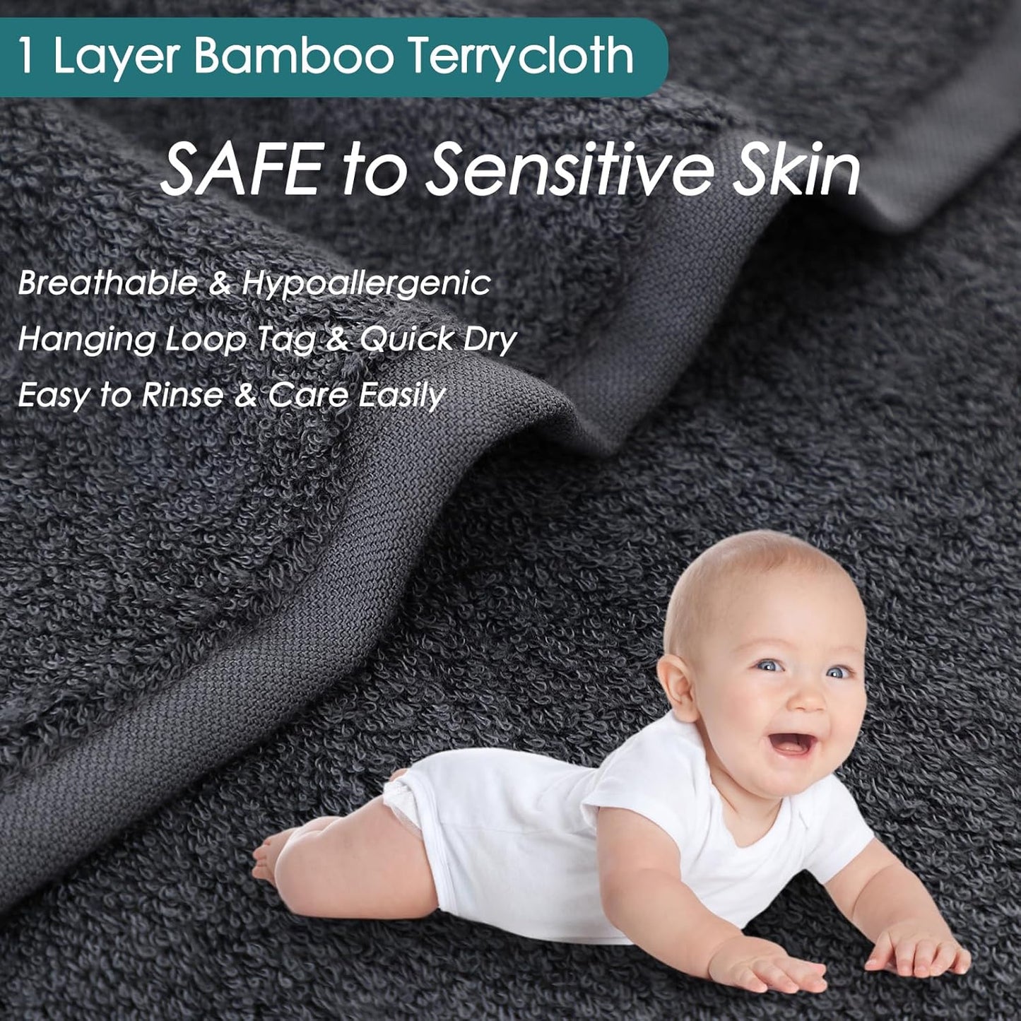 Face Towels 6 Pack, 13x13 inch Extra Large Grey Wash Cloths on Sensitive Skin, Super Soft and Gentle Bath Washcloths for Face and Body, Easy to Rinse Fast Dry Makeup Remover Eraser Face Cloths