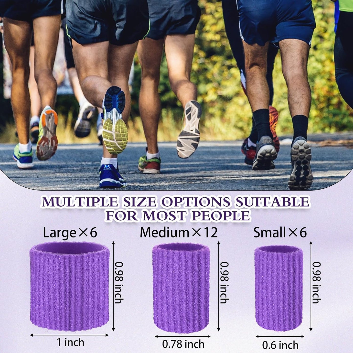 Blulu 24 Pieces Toe Tubes 0.98 Inches Cushion Tube Corn Pads for Toes Sleeves Soft Gel Protectors for Cushions Corns Blisters Calluses 3 Size(Purple,Assorted Sizes)