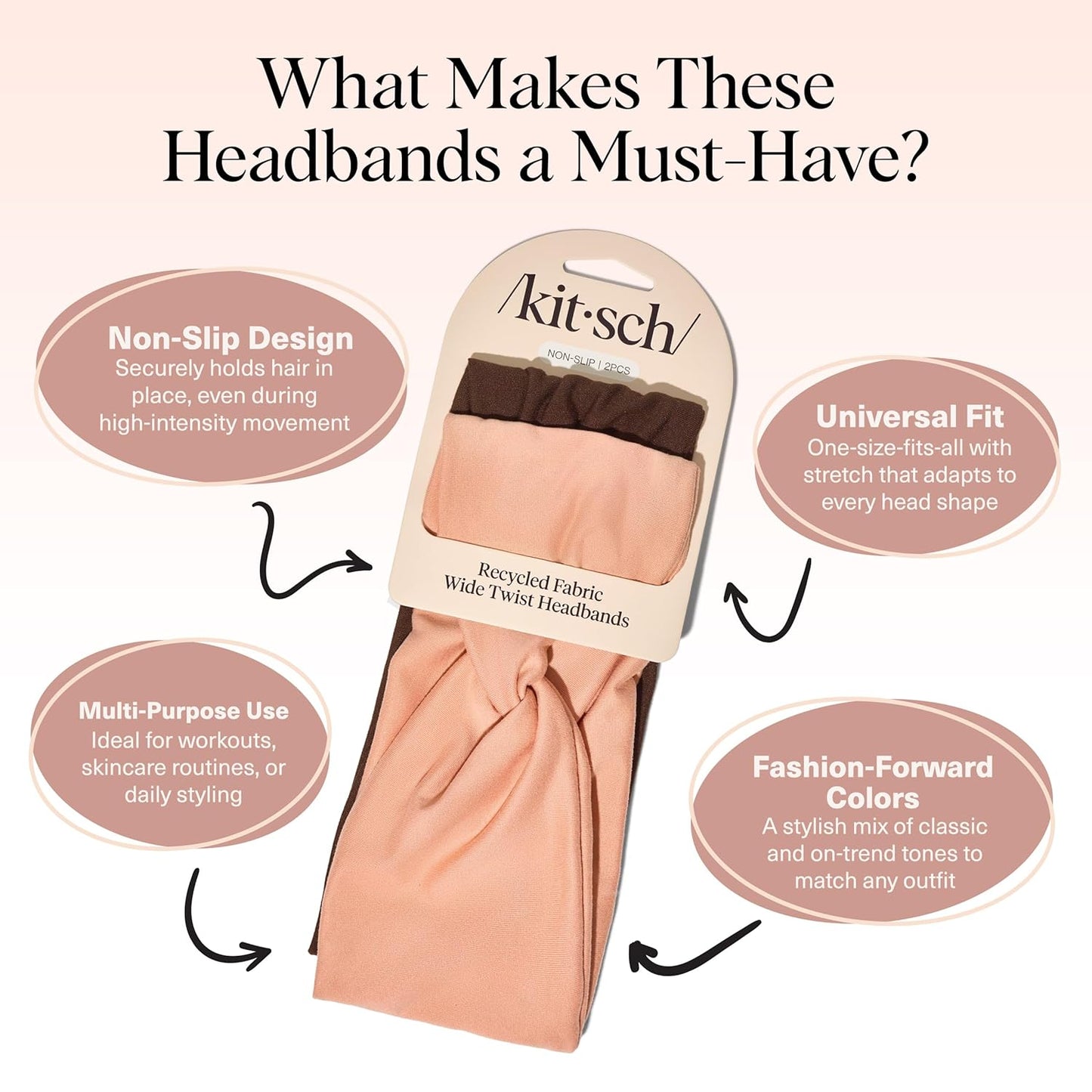 Kitsch Wide Headbands for Women - Fashion Sports Headband for Workout, Yoga, Gym, Running, Exercise | Stretchy Head Bands for Women’s Hair | Hair Accessories | Ideal Gifts for Women - Rosewood, 2pcs