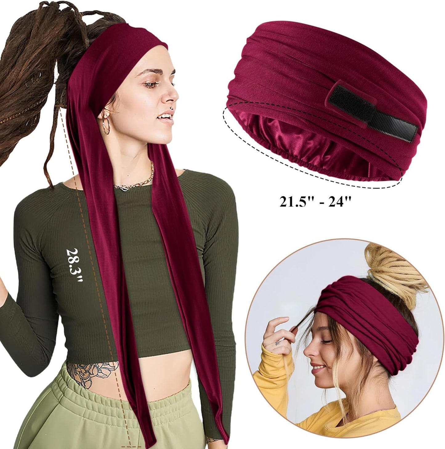 Satin Lined Open Turban Headband Mens Sweatband Sports Headband for Running,Cycling,Basketball,Yoga,Fitness Workout Stretchy Unisex Hairband