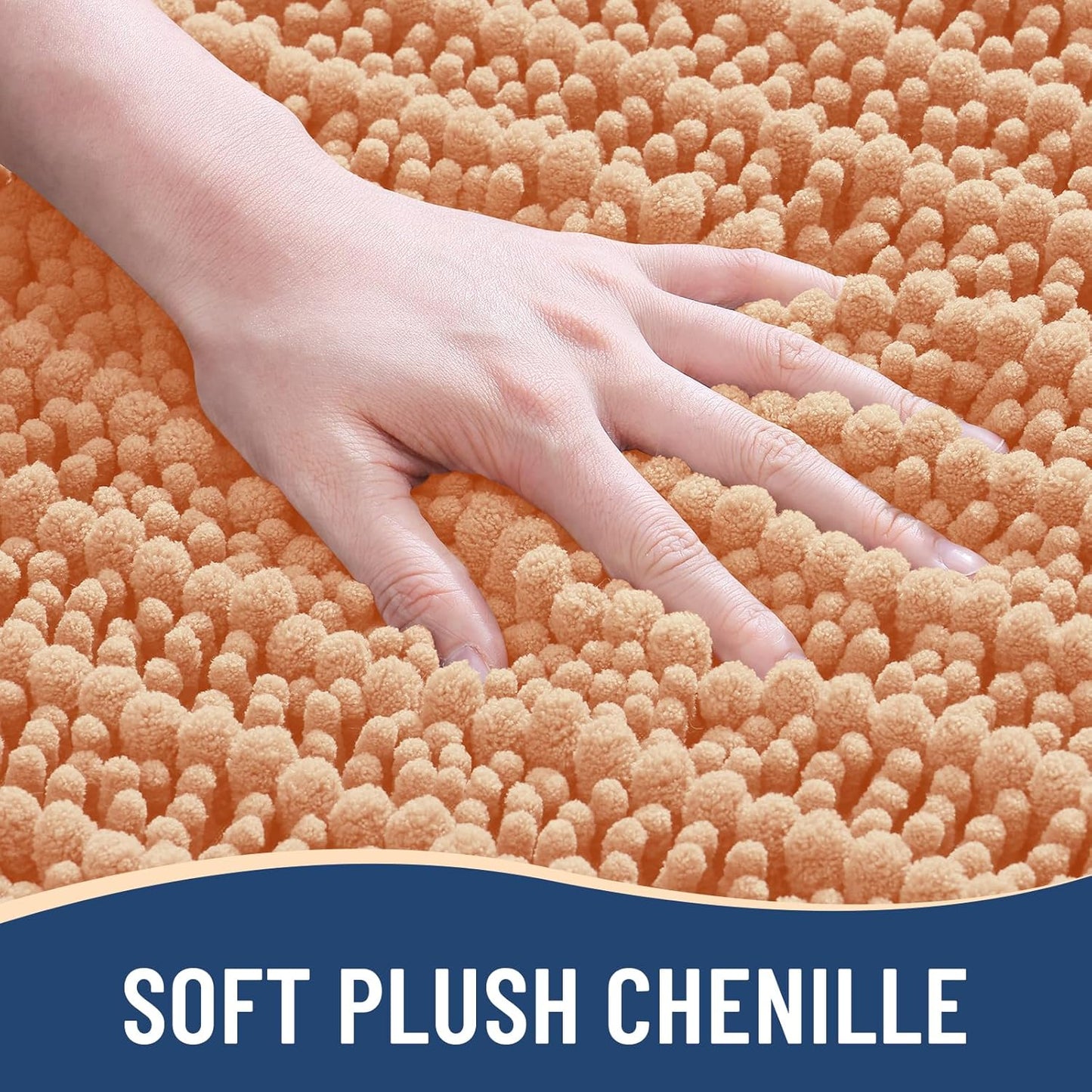 Arotive Luxury Chenille Bathroom Rug Mat, Extra Soft Thick Absorbent Shaggy Bath Rugs, Non-Slip Machine Wash Dry, Plush Bath Mats for Bathroom, Shower and Tub, 24x16, Peach