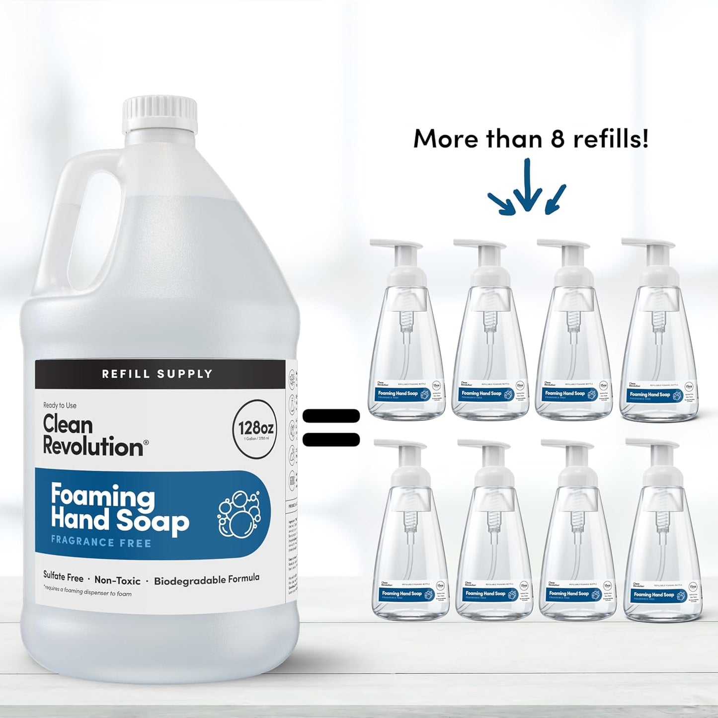 Clean Revolution Foaming Hand Soap Refill Supply Container, Ready to Use Formula, Gluten Free, Unscented and Fragrance Free, 128 Fl. Oz, 4 Pack