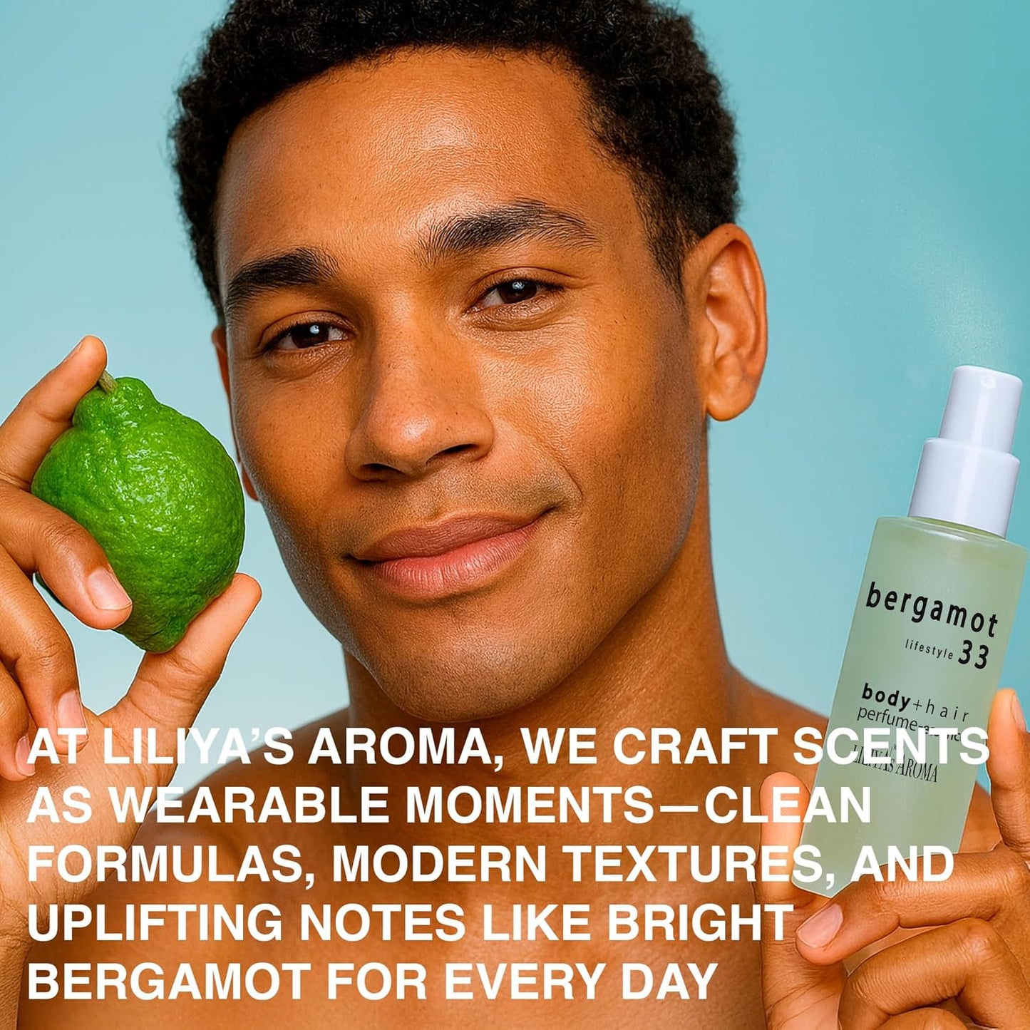 Liliya's Aroma Bergamot 33 Essence-Perfume for body and hair mist | Calabrian Bergamot | Pink Grapefruit | Vetiver Essential Oils | Gourmand Scent | Vegan 1.8 Fl Oz