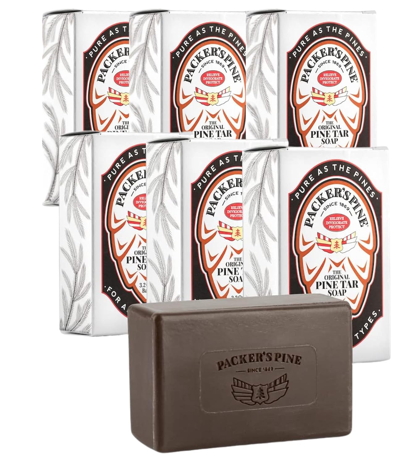 Packer's Pine Tar Soap | The Original Mens Body Soap Made With Natural Pine Tar and Pine Oils | All Natural Mens | Paraben, Sulfate, and Creosote Free - Regular, 3.2 Ounce (Pack of 6)