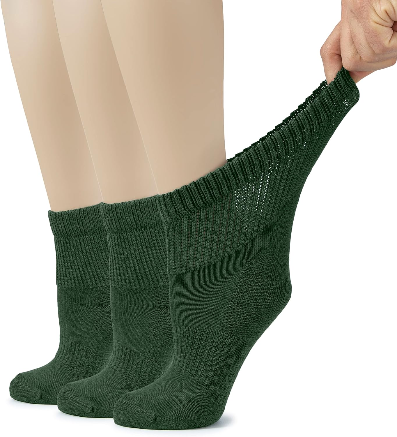 Hugh Ugoli Women's Cotton Diabetic Ankle Socks, Wide, Loose, Stretchy, Seamless Toe, Non Binding Top Semi Cushion, 3-6 Pairs