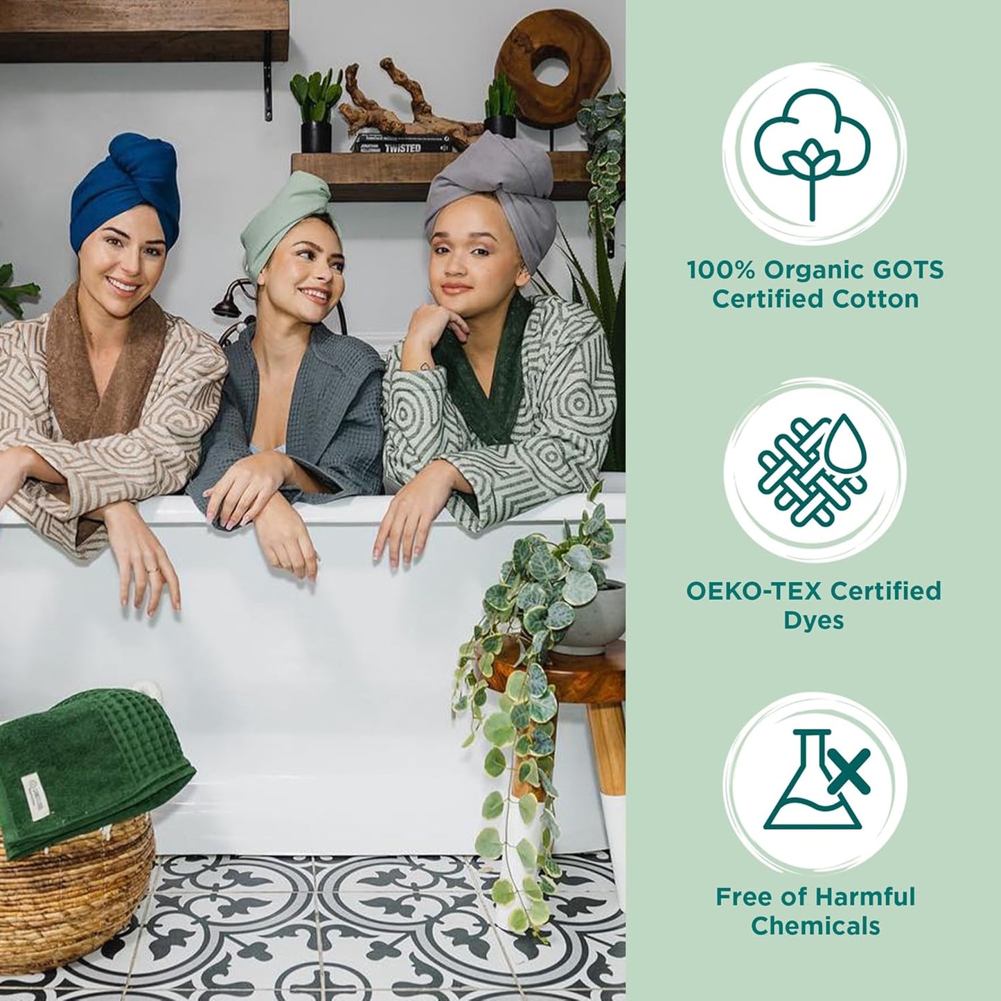 Sand Cloud Hair Towel Wrap for Women & Men, (Seaglass, Terra) - 100% Turkish Cotton Quick Hair Drying Towel Wrap - Absorbent Half Terry Weave Hair Plop Head Towel Wrap with Binding Edge