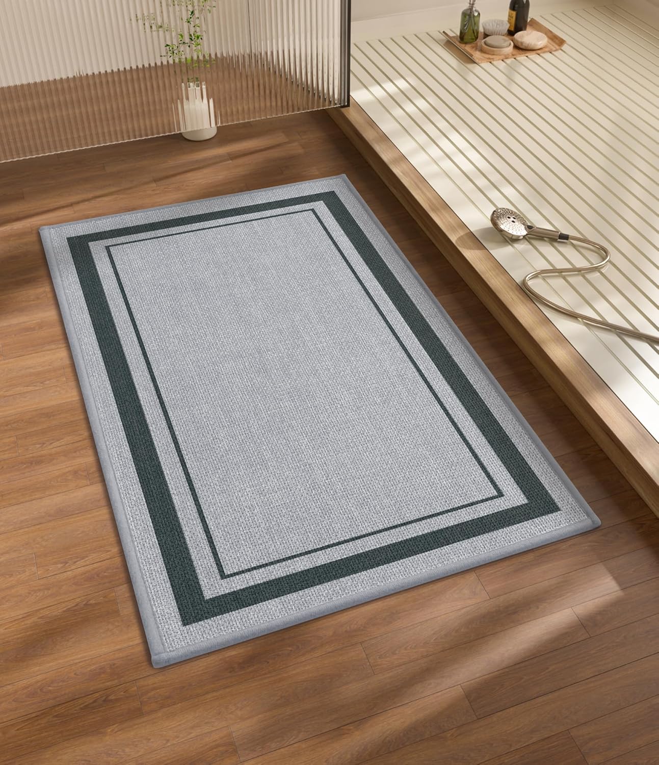 chakme Bathroom Rugs Mat 32x17, Ultra Thin Non Slip Bath Mat Quick Dry Absorbent Bath Mat for Bathroom, (Light Grey, 32"x17")