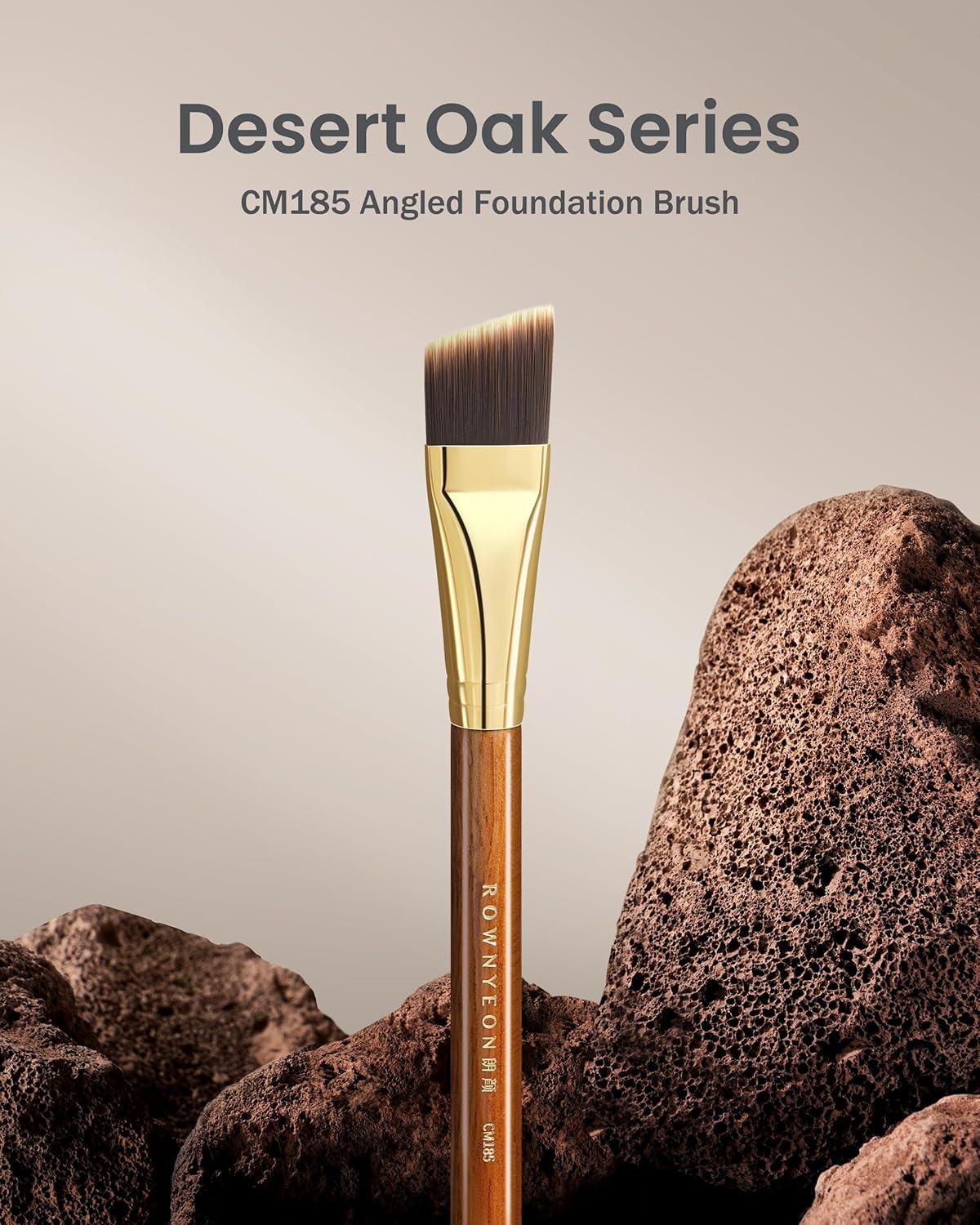 Desert Oak Series Angled Foundation Brush - 20mm Thin Contour Head for Cream/Stick Foundation, Precision Buffing & Detailing, Bubinga Handle & Brass Ferrule (CM 185)
