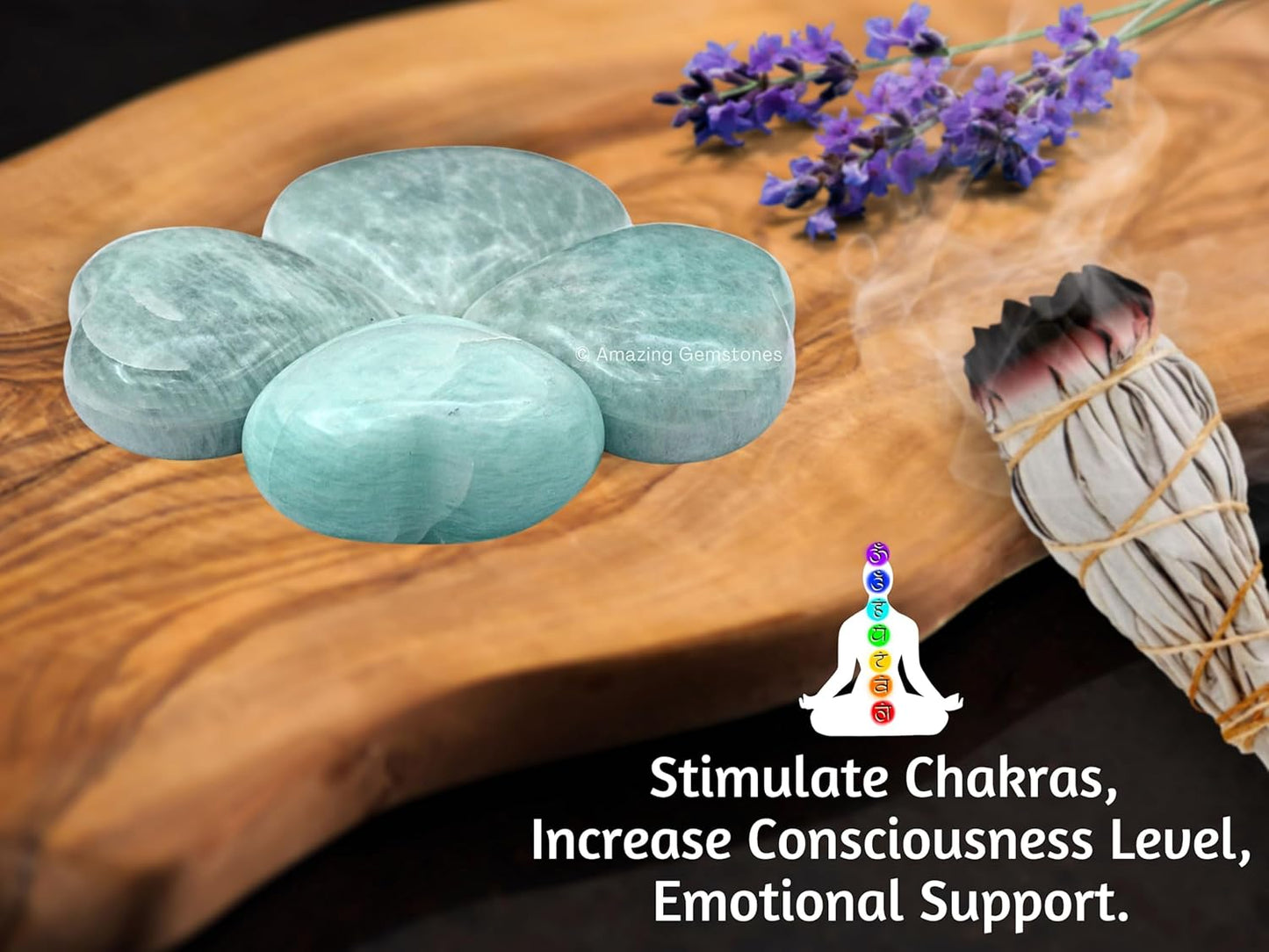 Amazing Gemstone Amazonite Crystal Heart Palm Stone - Pocket Massage Worry Stone for Natural Body Chakra Balancing, Reiki Healing and Crystal Grid