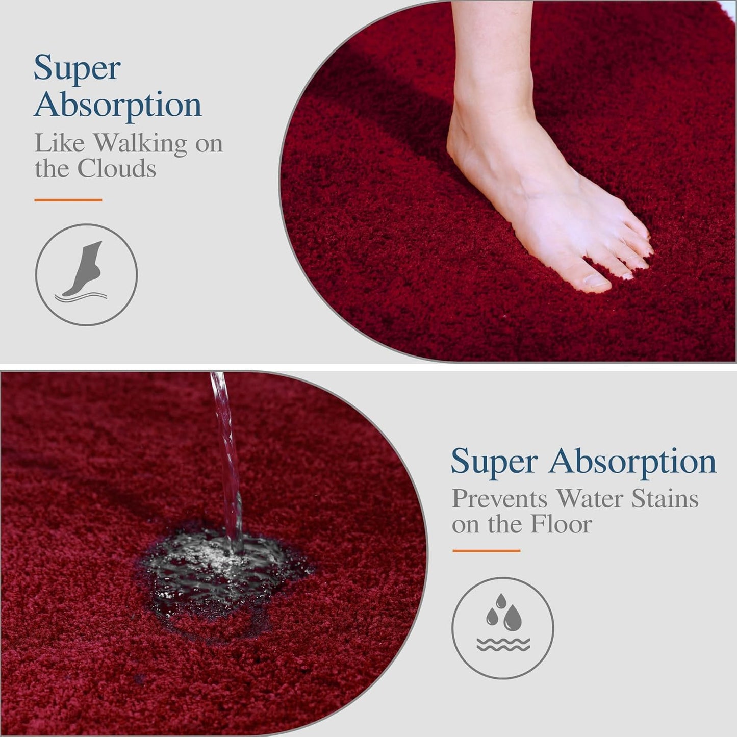 Walensee Bath Rug - Non Slip, Soft Microfiber Shaggy Bath Mat (20 x 32, Red), Machine Washable, Thick Plush Shower Mat