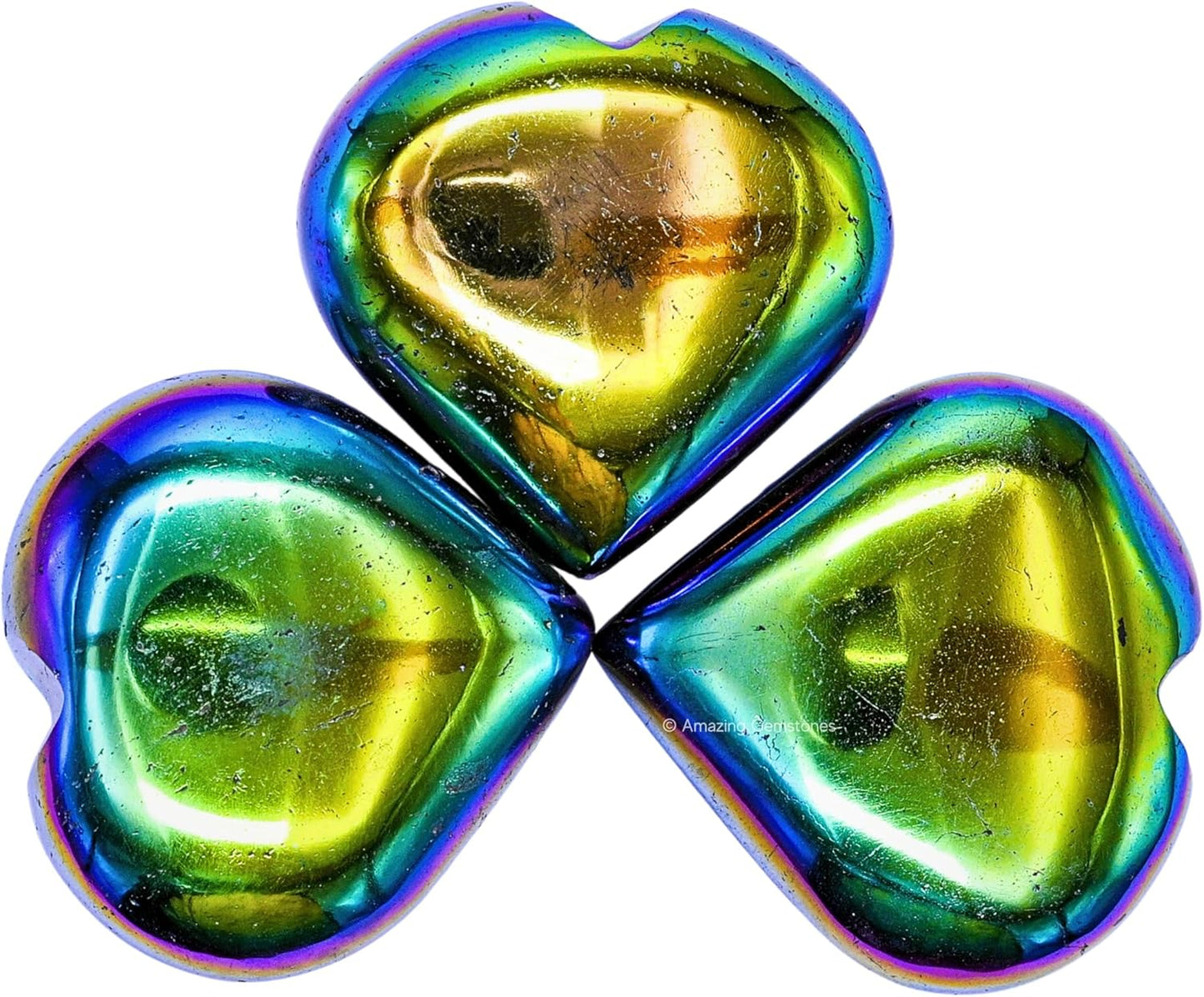 Amazing Gemstone Titanium Aura Quartz Crystal Heart Palm Stone - Pocket Massage Worry Stone for Natural Body Chakra Balancing, Reiki Healing and Crystal Grid