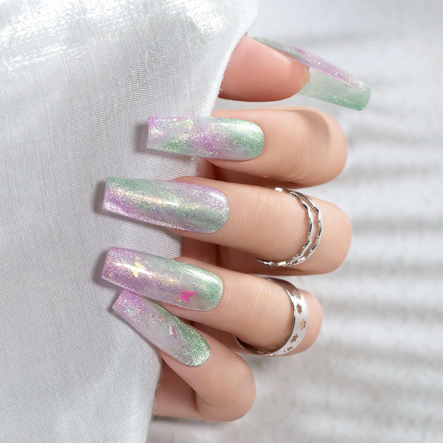 RARJSM Aurora Mermaid Cat Eye Gel Nail Polish Set 6 Colors Velvet Silver Glitter Pink Green Blue Purple Galaxy Star Shimmer Gel Polish with Magnetic Stick UV LED Curing Requires Soak Off Home Salon