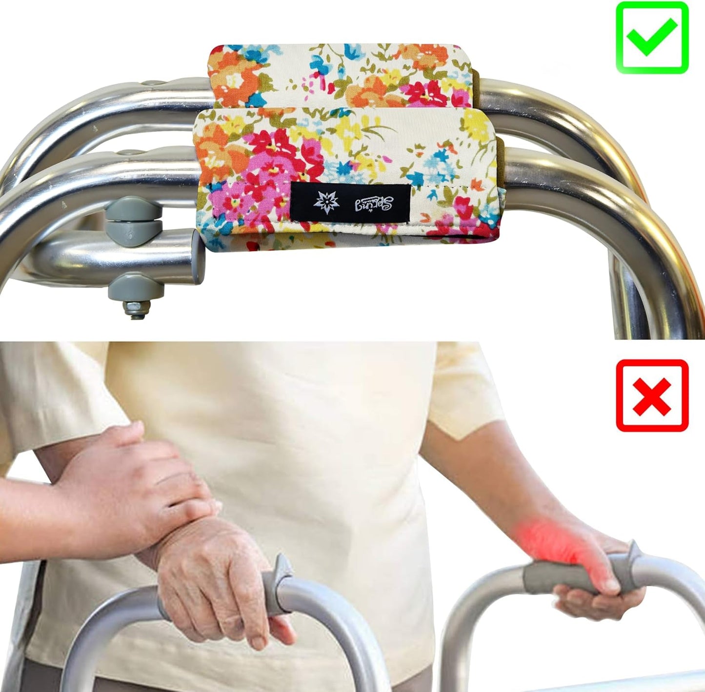 Universal Walker Hand Grip Padded Covers Non-Slip Cushion Foam for Folding Wheelchair Rollator Crutch Handle Pads 2-Pack Yellow flower