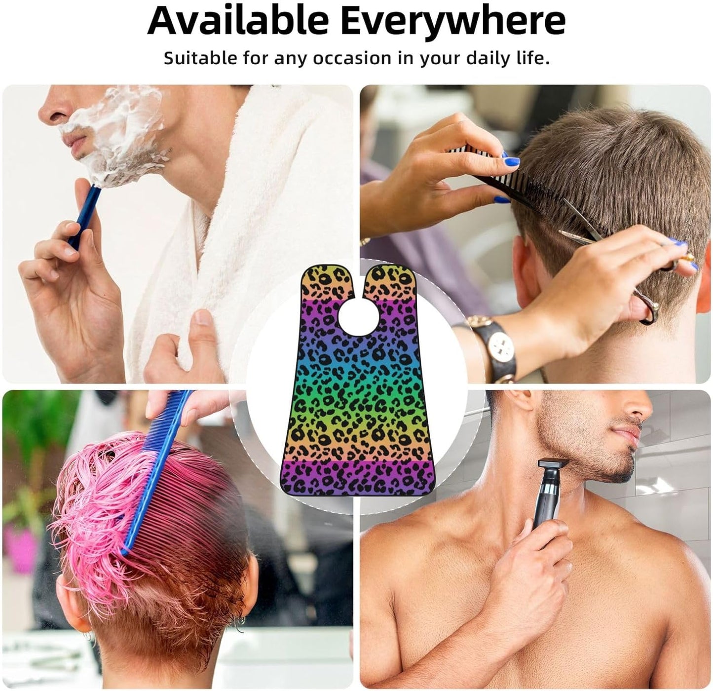 Waterproof Grooming Apron, Non-Stick Beard Bib with Suction Cups, for Colorful Cheetah Leopard Animal Print Rainbow