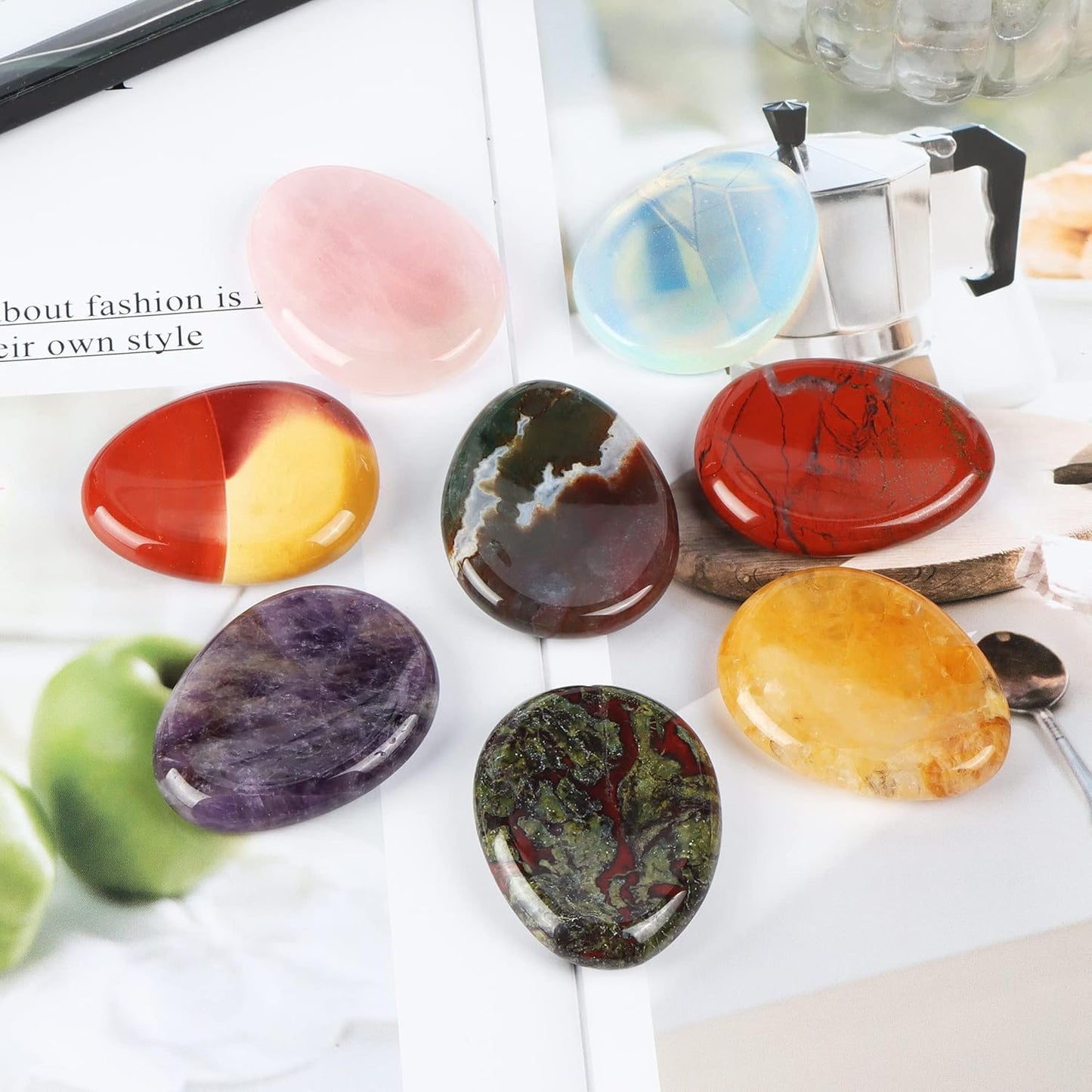 Artistone Crystal Chakra Thumb Worry Stone Healing Crystals Polished Pocket Palm Stones for Anxiety Stress Relief Meditation Home Decor(Red Jasper)