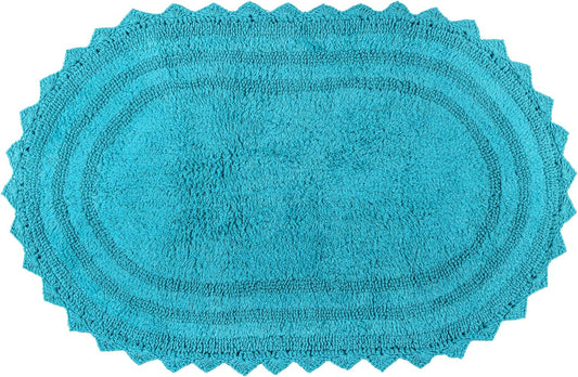 RAJRANG Bluebird Oval Bath Rug – 24x17 Inches Soft Cotton Bathroom Mat with Crochet Pattern, Reversible and Absorbent Rug for Shower, Sink or Toilet Area