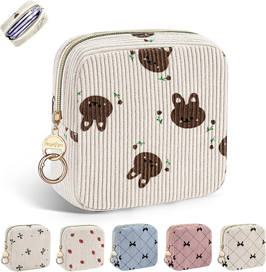Period Bag for Teen Girls, Corduroy Cute Sanitary Napkin Storage Bag, Menstrual Pad Bag Tampon Holder for Purse