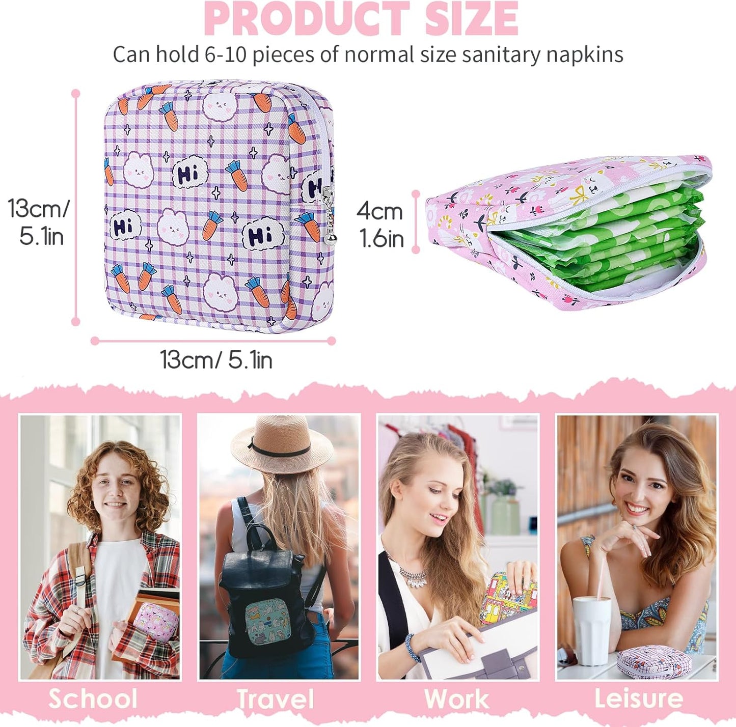 Desing Wish Period Bag Pouch Soft Cloth Sanitary Napkin Storage Bag Portable Menstrual Pad Pouches Tampon Holder for Purse First Period Kit for Girls 9-12 (Subway Cats)