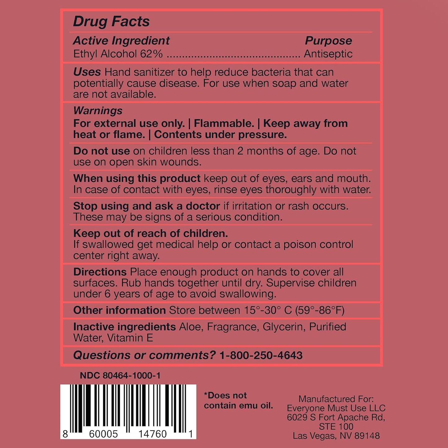 EMU (EVERYONE MUST USE) Hand Sanitizer pocket spray, Travel size 2.2oz. Cleanses Your Hands, Hydrating. Hand soap bulk. 24-hour disinfectant sanitizing. Made in USA (Watermelon_6)