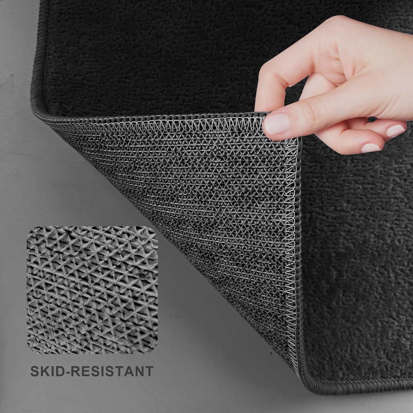 Bath Mat-Non-Slip Bathroom Floor Mats-Absorbent Quick Dry Low Pile Bathroom Rugs Fit Under Door-Bath Rug for Sink,Bathtub,Shower Room,17"×24",Black