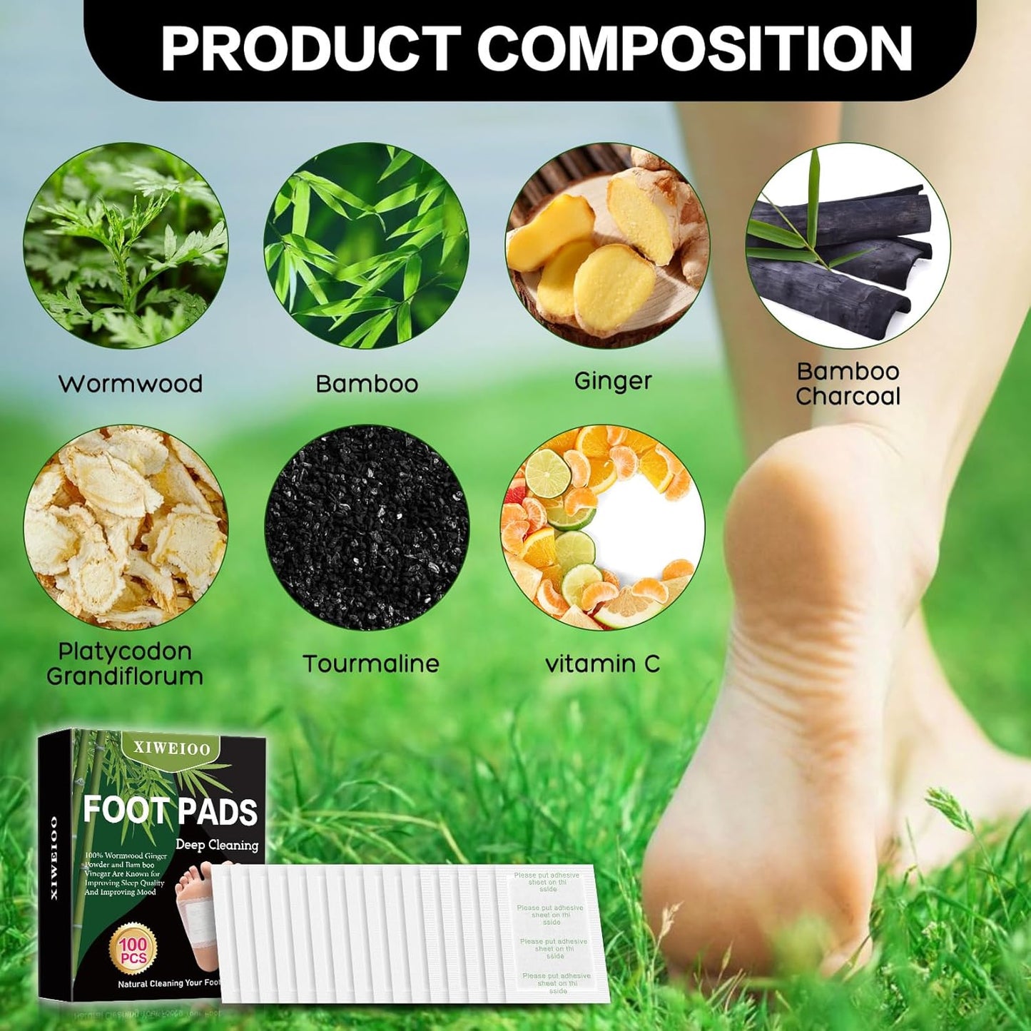 100 Packs Foot Pads kit Bamboo Feett Pads, Natural Cleansing, Promoting Sleeping, Suitable for Daily Relaxation Foot Paches Relieve Stress, Improve Sleep and Relaxation