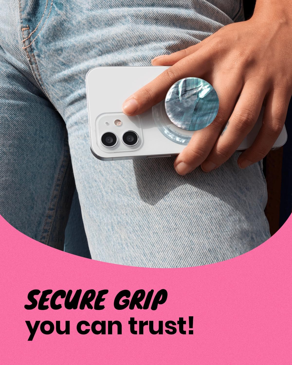 OnTheGrip Cute Natural Seashell Design Round Shape Collapsible Mobile Phone Grip Stand Holder for Smartphone Tablet Cell Phone Accessory (Blue Green)