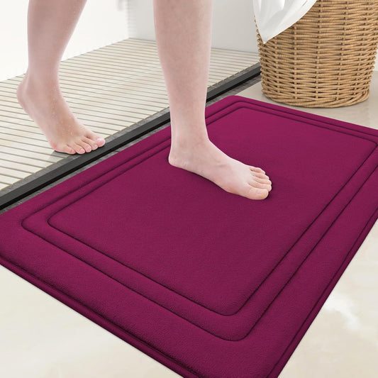 Grandaily Memory Foam Bath Mat Rug 30x20, Ultra Soft, Non-Slip and Absorbent Bathroom Rugs, Machine Wash Dry, Comfortable Bath Carpet for Bathroom Floor, Tub and Shower, Burgundy