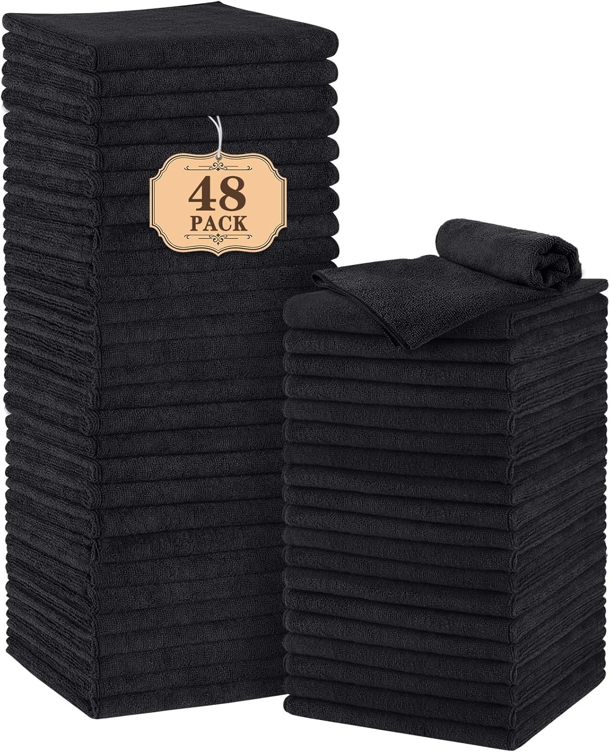 Orighty Salon Towels 48 Pack, Microfiber Hair Salon Towel 16 x 29 Inch, Super Soft and Absorbent Black Towels for Salon, Hand, Gym, Bath, Spa and Home Hair Care, Not Bleach Proof