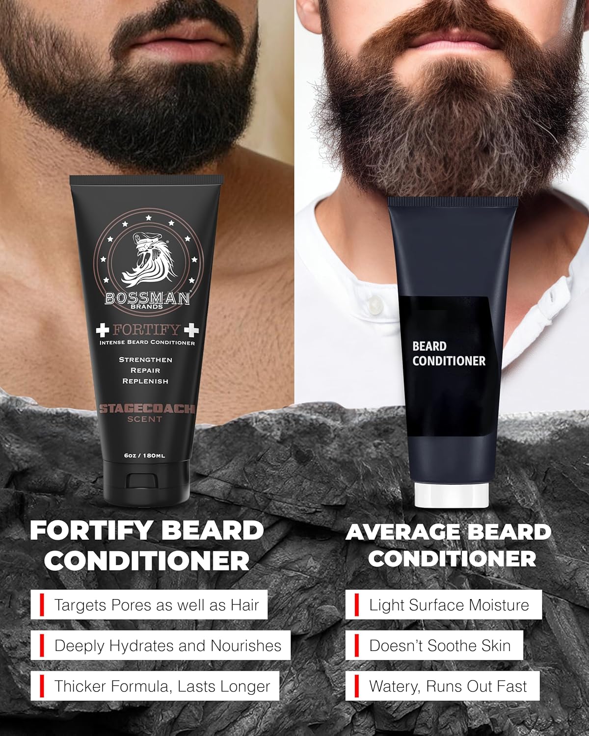 Bossman Fortify Intense Beard Conditioner for Men (Stagecoach Scent) – Moisturizes, Replenishes & Protects with Natural Ingredients – Thicker Formula, Made in USA