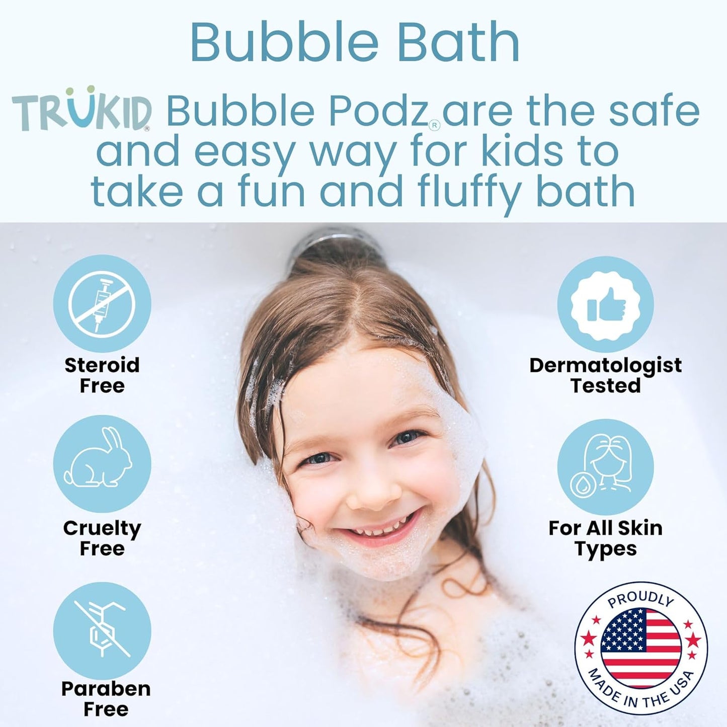 TruKid Bubble Podz Bubble Bath for Kids, Toddlers, & Babies, Tear Free Gentle & Refreshing Bath Bomb for Sensitive Skin with Natural Moisturizers, Non-Toxic, pH Balanced, Vanilla Scent (10 Podz)