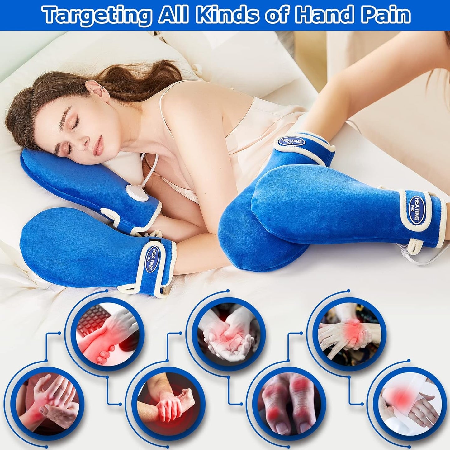 CAMECO Electric Heated Mittens for Hands & Fingers, Heating Pad & Gloves for Carpal Tunnel, Arthritis, Tendonitis Pain Relief, Auto Shut Off Heat Therapy Hands Warmers for Men Women, 86-158℉ (A Pair)