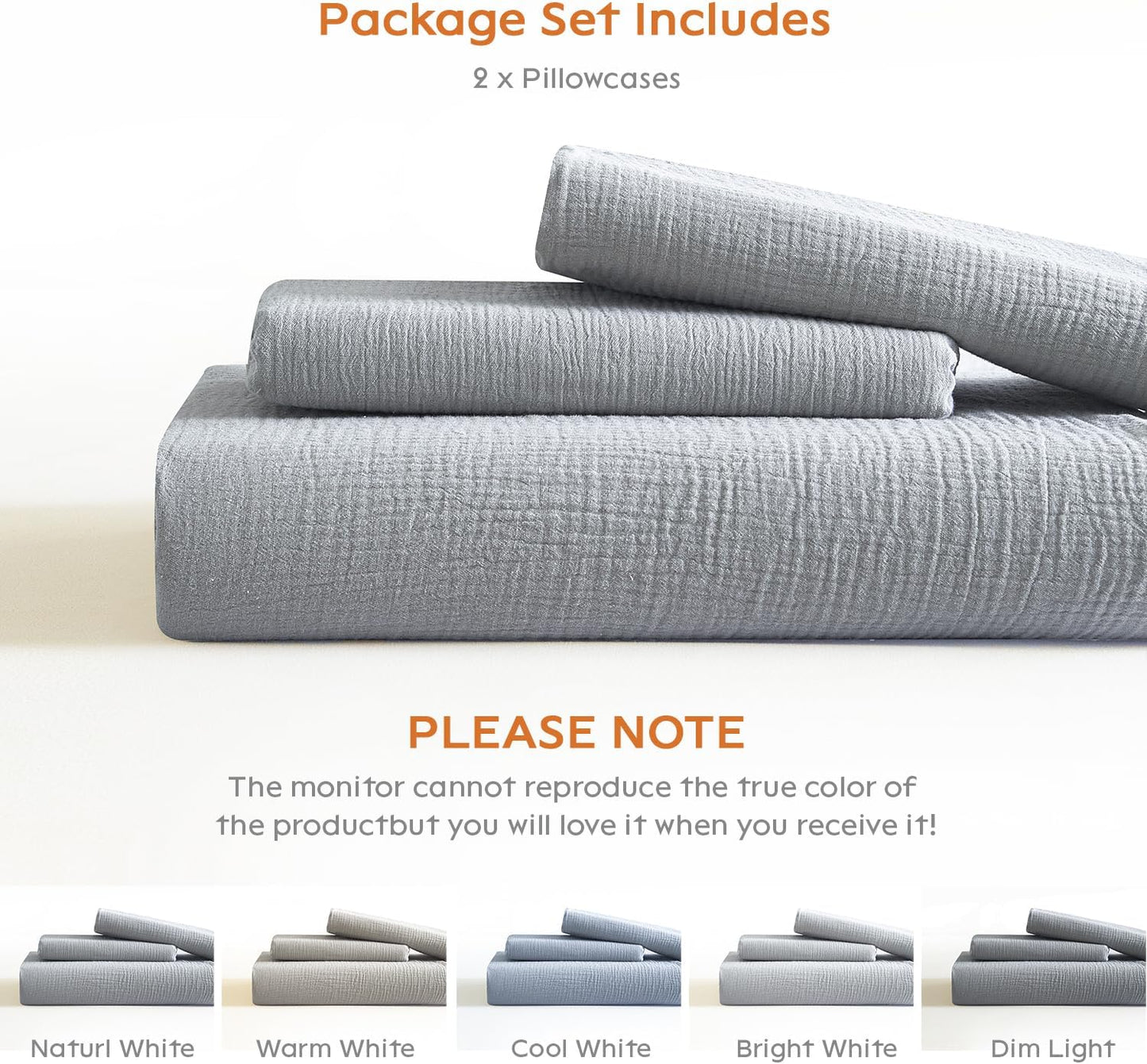 SE SOFTEXLY Muslin Pillowcases King Size 100% Cotton, 2 Pack Linen Like Pillow Shams with Envelope Closure, Ultral Soft and Breathable Pillow Case Covers, Light Grey, 20" X 36", No Filling