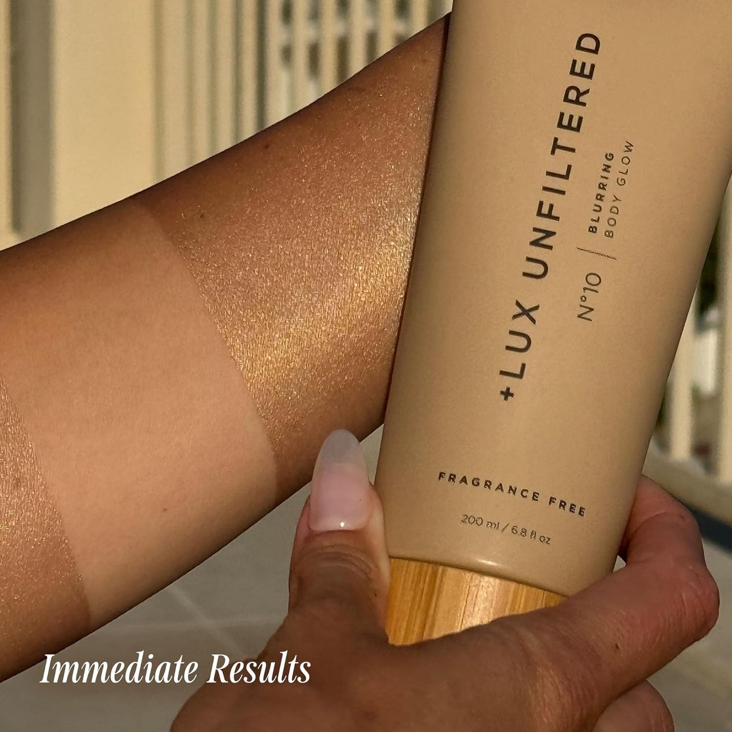 + Lux Unfiltered N°10 Blurring Body Glow Lotion - Instant Body Shimmer Lotion that Blurs Imperfections and Hydrates with Shea Butter, Squalane & Vitamin C - Vegan, Cruelty Free, Fragrance Free